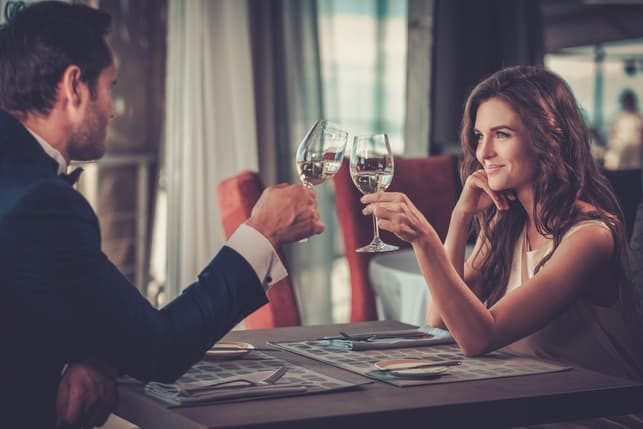 a couple having a beautiful date at a restaurant