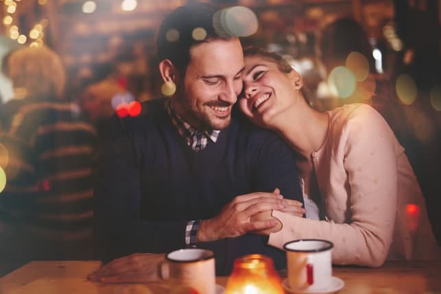 a couple having dinner in a restaurant