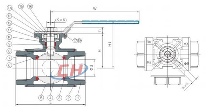 三通高平台球阀结构图