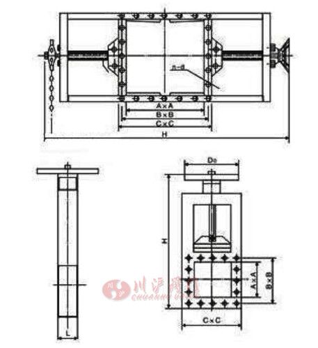 手动方形插板阀结构图